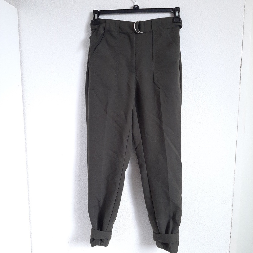 BERSHKA army green career pants slacks belt